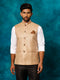 Vastramay Men's Beige Woven Nehru Jacket